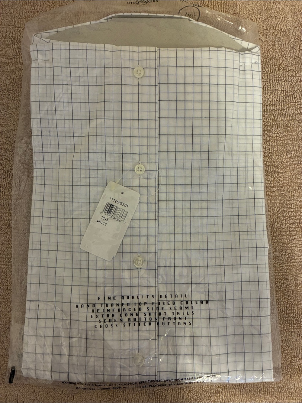 ENRO size 18.5 Men’s White Dress Shirt with Blue Windowpane Check - Picture 3 of 3